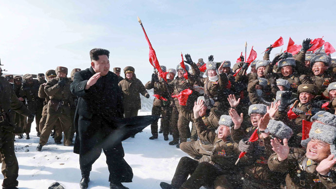 North Korean leader Kim Jong Un greets Korean People's Army