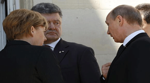 Putin Meets his counterpart Petro Poroshenko in Presence of Angela Merkel