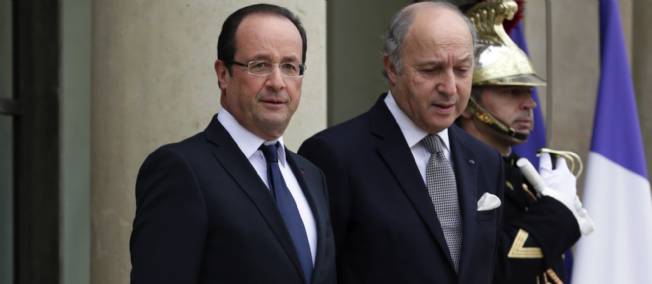 French Foreign Minister Laurent Fabius and French President Francois Hollande