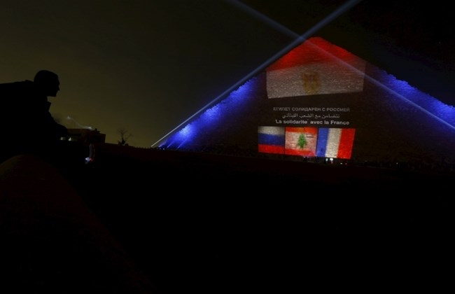 Egypt's Pyramid Bathed in Lebanese, French, Russian Colors