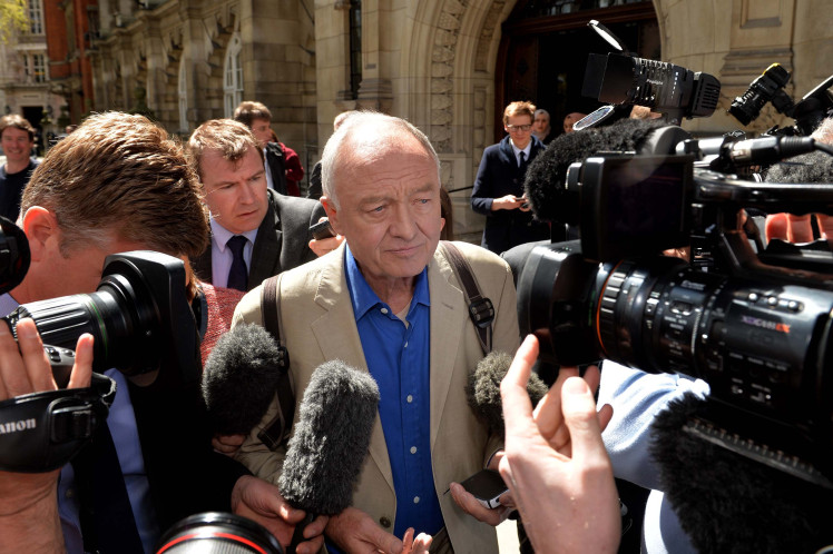 Livingstone talking to reporters after labour party's suspension