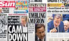 Cameron Loses Parliamentary Vote on Syrian Strike, Swift Newspapers Reactions 