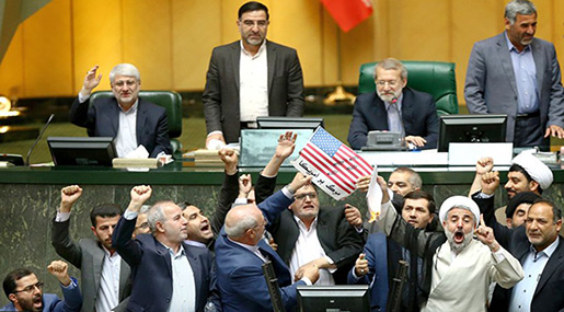 Iranian Lawmakers Burn US Flag, JCPOA Copy in Parliament