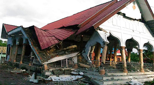 Indonesian house destroyed after the earthquake