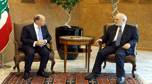Iraqi FM Ibrahim al-Jaafari and Lebanese President Michel Aoun 