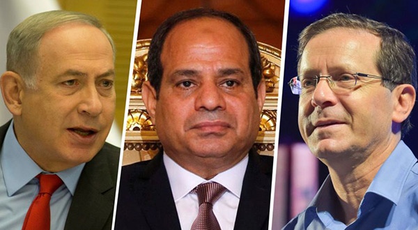 "Israeli" PM Benjamin Netanyahu, Egyptian President Abdel-Fattah al-Sissi, and Knesset Opposition leaderIsaac Herzog