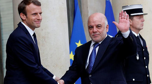 Iraqi PM Haidar al-Abadi and French President Emmanuel Macron