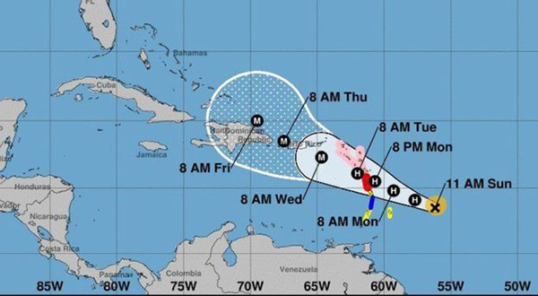 The likely path of Hurricane Maria (in local time), as it nears devastated islands 