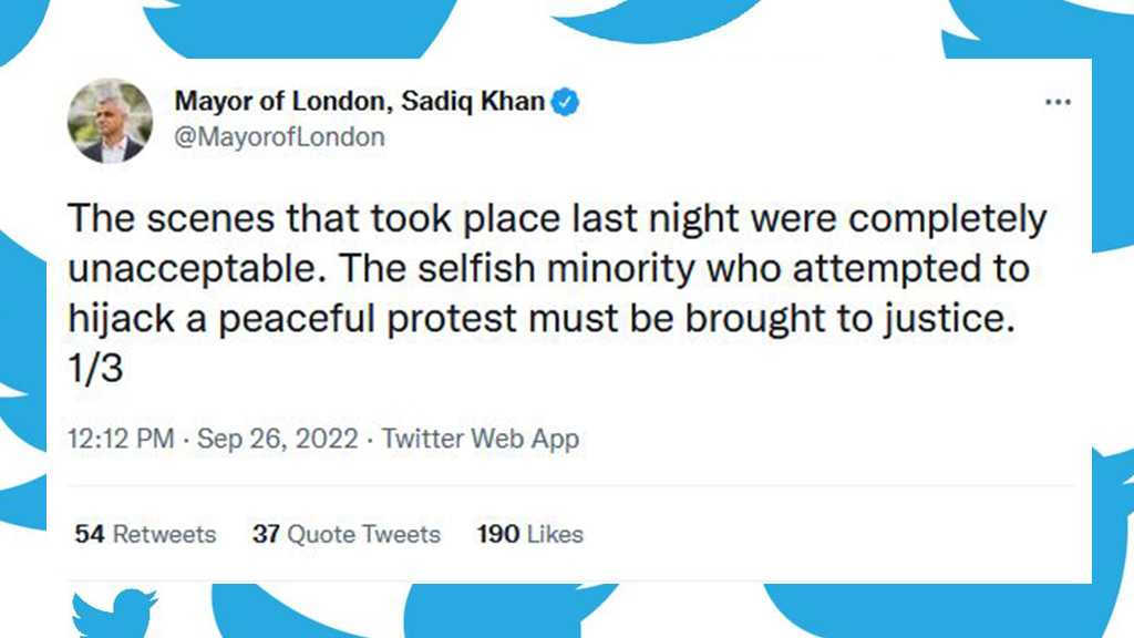 Sadiq Khan: Anti-Iran Violent Riots in London Completely Unacceptable